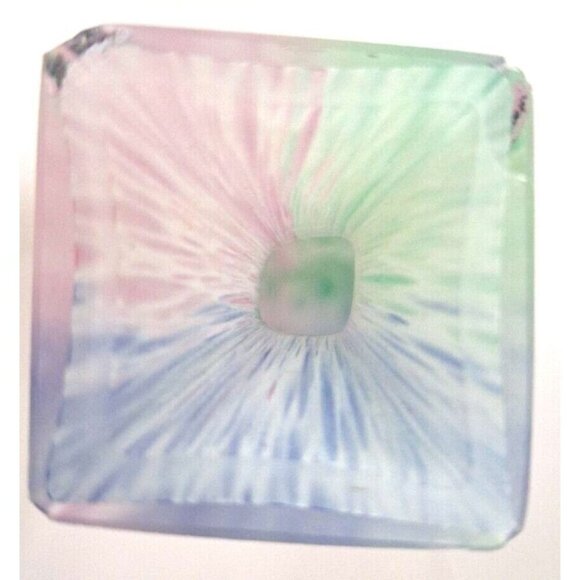 Vintage 9" Tall Square Lavorazione Murano Multicolor Hand Blown Bud Vase FLAW! - Picture 9 of 10